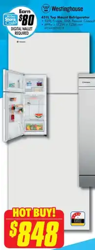 The Good Guys W Westinghouse Top Mount Refrigerator offer