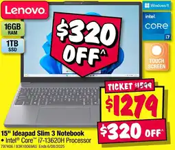JB Hi-Fi Lenovo 15" Ideapad Slim 3 Notebook offer