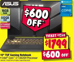 JB Hi-Fi ASUS 15" TUF Gaming Notebook offer