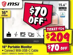 JB Hi-Fi msi 16" Portable Monitor offer