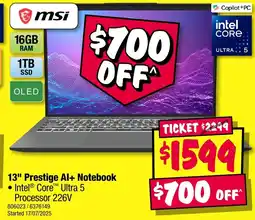 JB Hi-Fi msi 13" Prestige Al+ Notebook offer