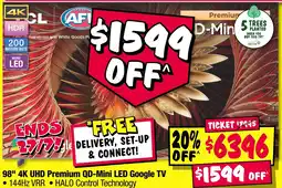 JB Hi-Fi TCL 98" 4K UHD Premium QD-Mini LED Google TV offer