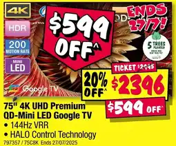 JB Hi-Fi 75" 4K UHD Premium QD-Mini LED Google TV offer