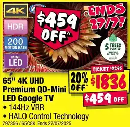 JB Hi-Fi 65"4K UHD Premium QD-Mini LED Google TV offer