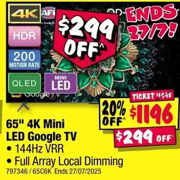 JB Hi-Fi 65" 4K Mini LED Google TV offer