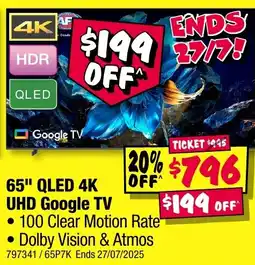 JB Hi-Fi 65" QLED 4K UHD Google TV offer