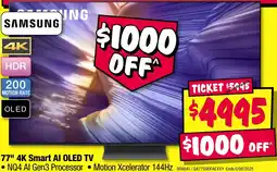 JB Hi-Fi SAMSUNG 77" 4K Smart AI OLED TV offer