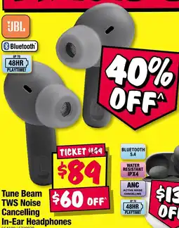 JB Hi-Fi JBL Tune beam tws noise cancelling in-ear headphones offer