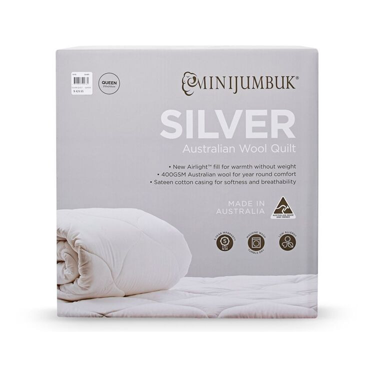 Minijumbuk silver 400gsm australian wool quilt qb offer at Harris Scarfe