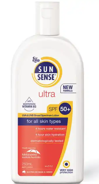 Chemist Warehouse Ego sunsense sunscreen spf 50+ ultra 250ml offer