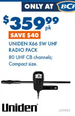 BCF Uniden x66 5w uhf radio pack offer