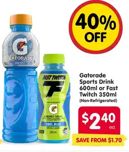 Spar Gatorade Sports Drink 600ml or Fast Twitch (Non-Refrigerated) offer