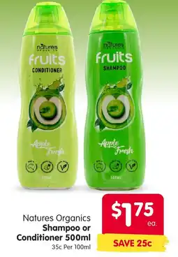 Spar Natures Organics Shampoo or Conditioner offer