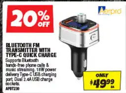 Autobarn Bluetooth fm transmitter with type-c quick charge offer