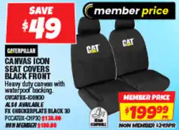 Autobarn Caterpillar canvas icon seat covers black front offer