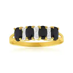 Shiels 9ct Radiant Yellow Gold Natural Sapphire x4 and Diamond x3 Ring offer
