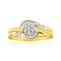 Shiels 9ct Yellow Gold 2 Ring Bridal Set With 0.15 Carats Of Light Champagne Diamonds offer