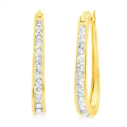 Shiels 9ct Yellow Gold 1 Carat Channel Set Hoop Earrings with 28 Brilliant Diamonds offer