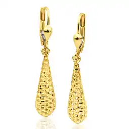 Shiels 9ct Yellow Gold Bomber Diamond Cut Drop Earrings offer