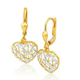 Shiels 9ct Yellow Gold & White Gold Two-Tone Heart Shaped Filigree Drop Earrings offer