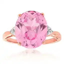 Shiels 9ct Rose Gold Created Peach Sapphire & Diamond Oval Ring offer