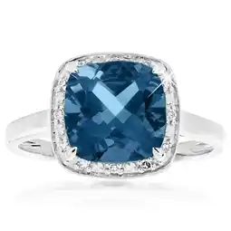 Shiels 9ct White Gold 8mm 2.70ct London Blue Topaz and Diamond Ring offer