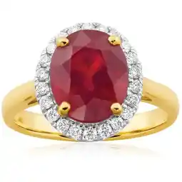 Shiels 9ct Yellow Gold Diamond + Natural Enhanced/Heat Treated Ruby Ring offer