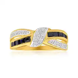 Shiels 9ct Yellow Gold Natural Sapphire Diamond Crossover Ring offer