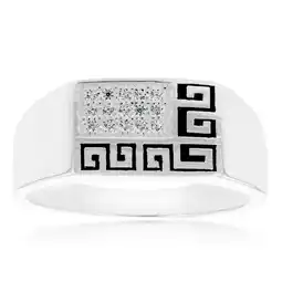 Shiels Sterling Silver Cubic Zirconia And Greek Pattern On Gents Ring offer