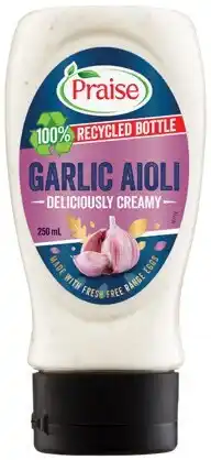 IGA Praise Aioli, Mayo or Burger Sauce 250mL or Whole Egg Mayo 230‑250g Selected Varieties offer