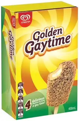 IGA Streets Golden Gaytime Ice Cream 4 Pack Selected Varieties offer