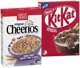 IGA Uncle Toby’s Cheerios 450-560g or Nestlé KitKat Cereals 330g Selected Varieties offer