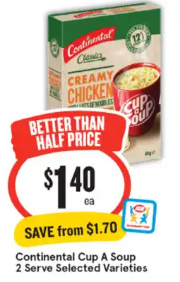 IGA Continental Cup A Soup 2 Serve Selected Varieties offer