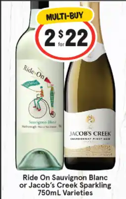 IGA Ride On Sauvignon Blanc or Jacob's Creek Sparkling750mL Varieties Varieties offer