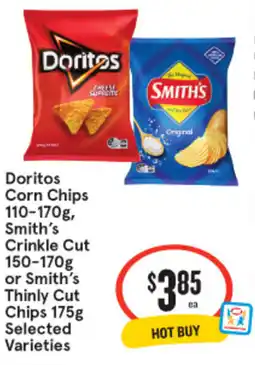 IGA Doritos Corn Chips, Smith's Crinkle Cut or Smith's Thinly Cut Chips Selected Varieties offer