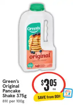IGA Green's Original Pancake Shake offer