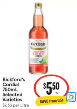 IGA Bickford's Cordial Selected Varieties offer