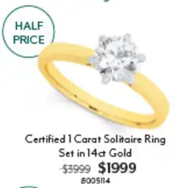 Angus & Coote Certified 1 Carat Solitaire Ring Set in 14ct Gold offer