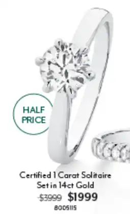 Angus & Coote Certified 1 Carat Solitaire Set in 14ct Gold offer