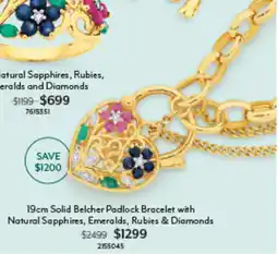 Angus & Coote Solid Belcher Padlock Bracelet with Natural Sapphires, Emeralds, Rubies & Diamonds offer