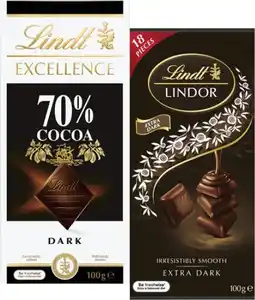 Coles Lindt Excellence or Lindor Block Chocolate 80g-100g offer