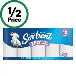 Woolworths Sorbent Toilet Paper Pk 10 offer