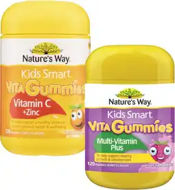 Coles Nature's Way Kids Smart Vita Gummies Multi-Vitamin Plus or Vitamin C + Zinc 120 Pack^ offer
