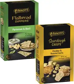 Coles Arnott's Flatbread Dippers or Sourdough Crackers 130g-150g offer