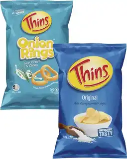 Coles Thins Potato Chips 150g-175g or Onion Rings 85g offer