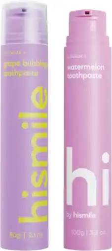 Coles Hismile Grape Bubblegum or Watermelon Toothpaste 60g offer
