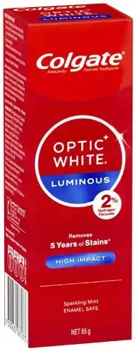 Coles Colgate Optic White Luminous Teeth Whitening 2% Hydrogen Peroxide Toothpaste 85g offer