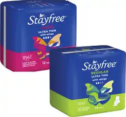 Coles Stayfree Pads with Wings Regular 14 Pack or Super 12 Pack offer