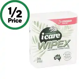 Woolworths icare Wipex Recycled Paper Towel Pk 2 offer