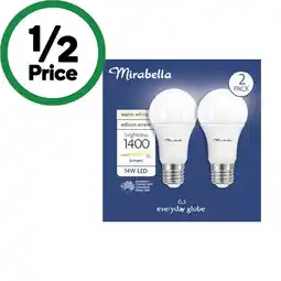 Woolworths Mirabella LED GLS ES 14W 1400lm Globe Warm White Pk 2 offer
